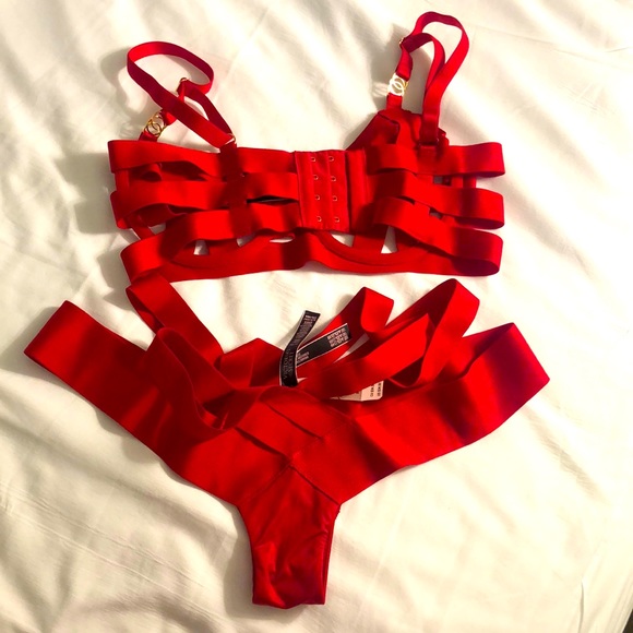 Victoria’s Secret NWT Red Balconette cage Strappy Bra/Panty Small 34C Bondage - Picture 5 of 8
